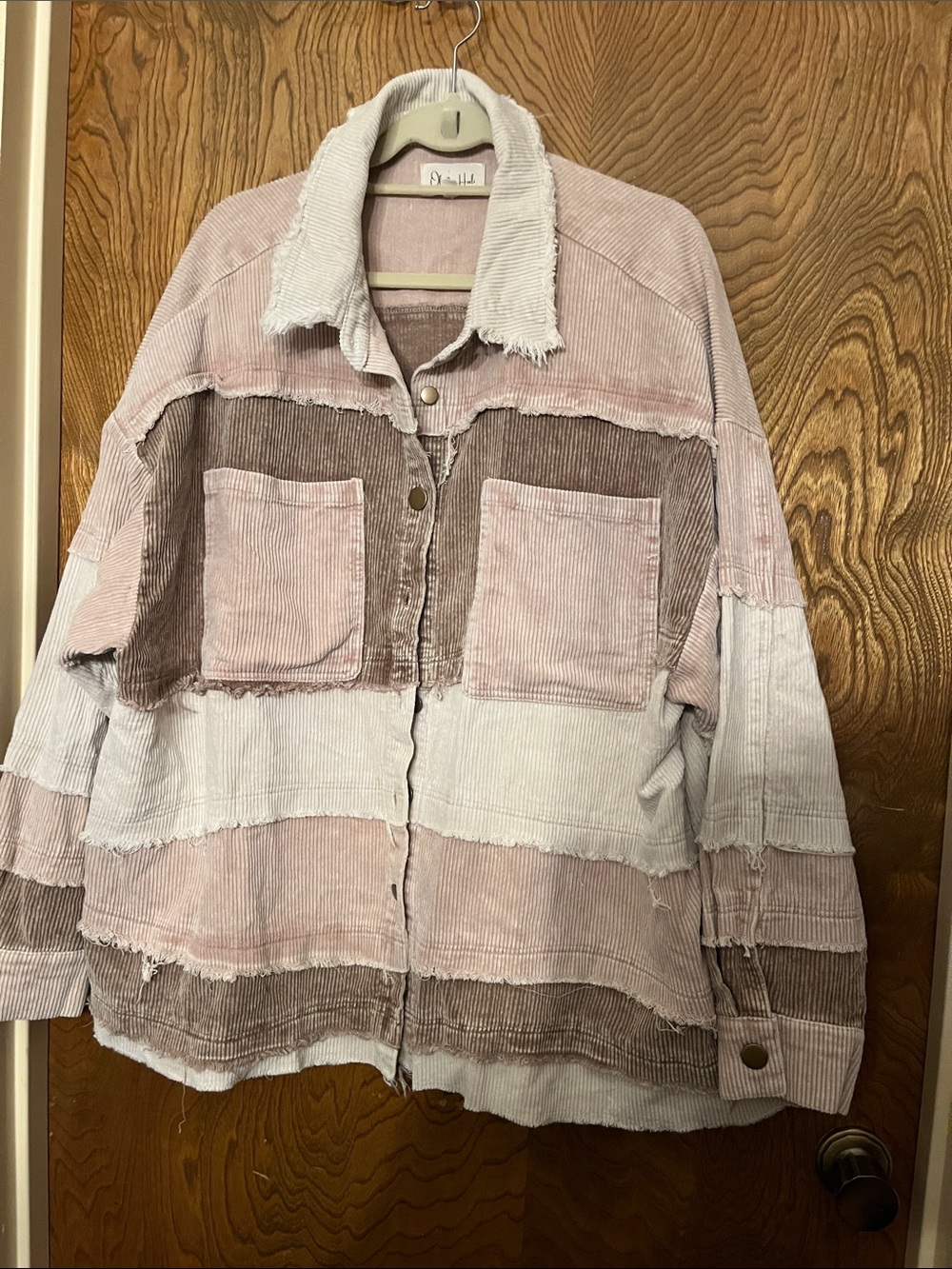 XL OLI & Hali Patchwork Corduroy Shacket in blush Taupe , Cream